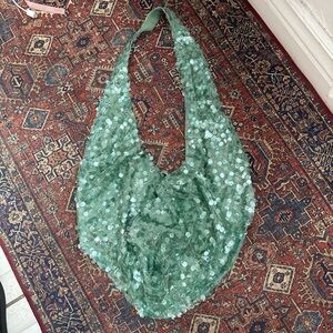Peppermayo Green Sequin Cowl Neck Top